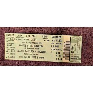 2006 Hootie & The Blowfish Concert  Stub raleigh nc 8/20/2006 lawn/l21/244